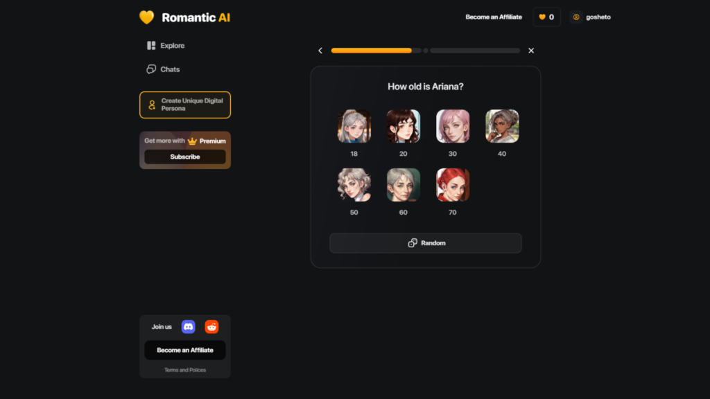 character creation Romantic AI